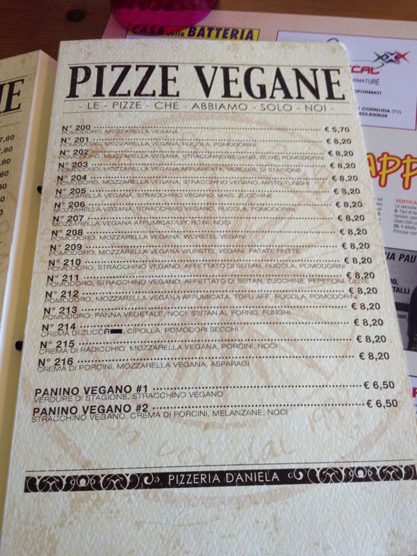 menu pizzeria daniela